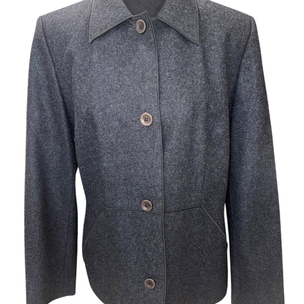 Harvé Benard Womens Office Charcoal Gray Wool Blazer Jacket Sz 10 Classic